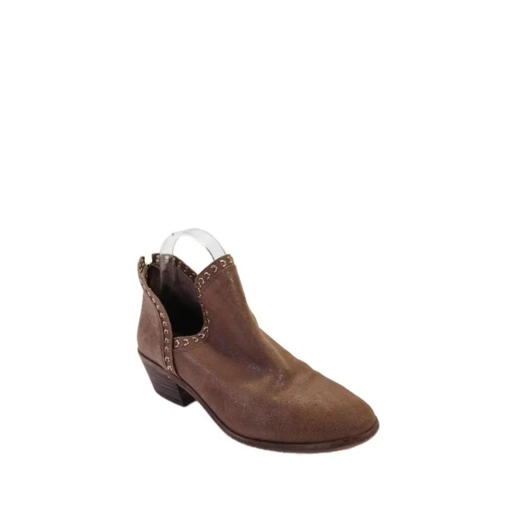 Vince Camuto Womens Suede Grommet Studded Zip Block Heels Booties Brown Size 8